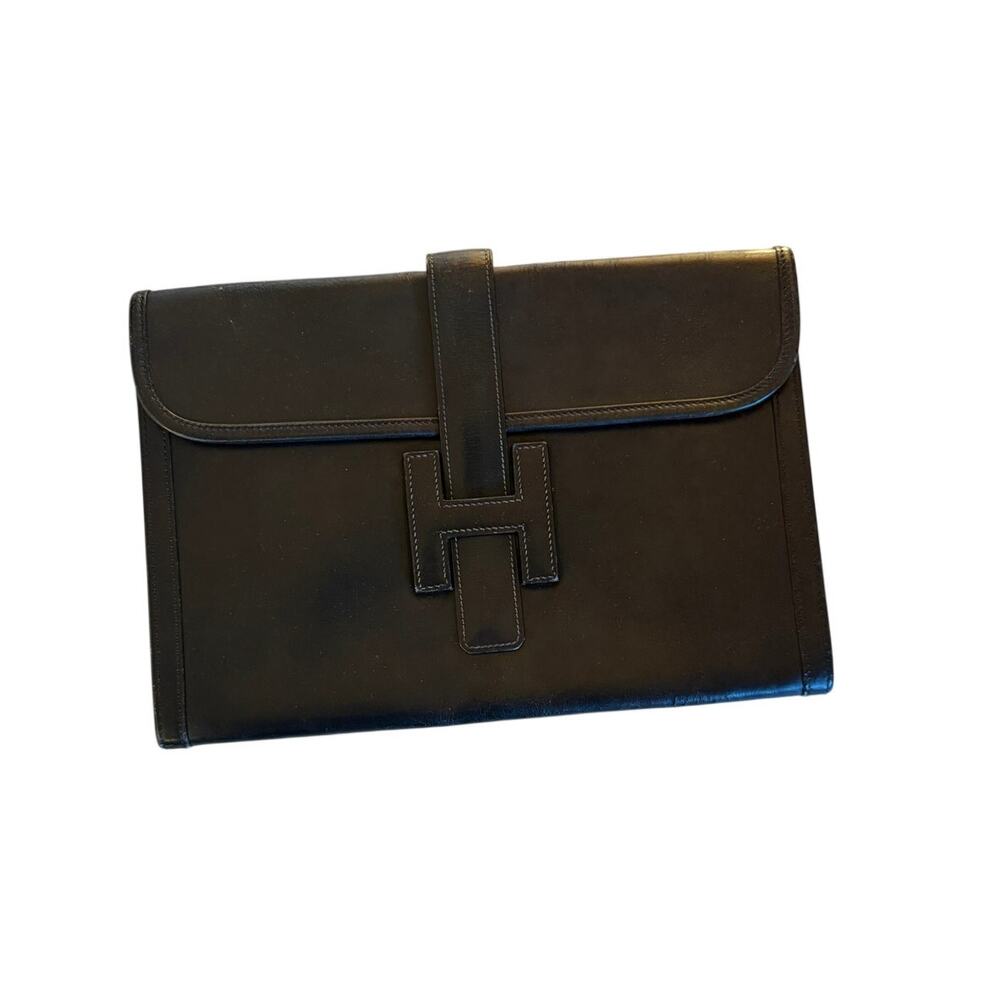 Hermès Black Jige Clutch Bag Leather - Good Condition - cracking